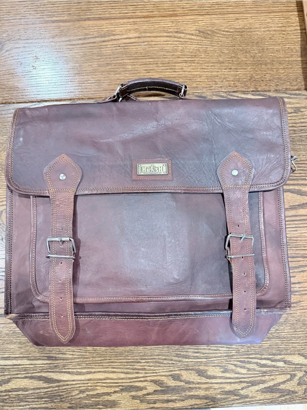 Vintage Hulsh Leather Briefcase in Dark Brown with Buckle Straps